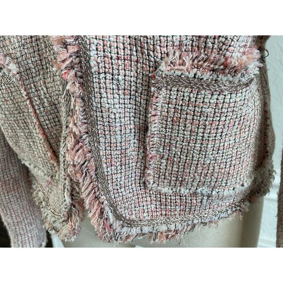 Rebecca Taylor Pink Tweed Fringe Trim Blazer Jacket Women’s Size 10 - Picture 9 of 12
